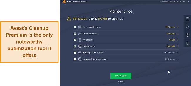 Avast's Cleanup Premium tool at work