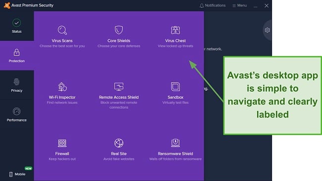 Screenshot of Avast desktop app interface