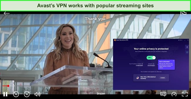 Screenshot of Avast's VPN accessing streaming sites