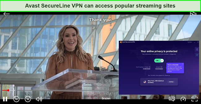 Screenshot of Avast's VPN accessing popular streaming sites
