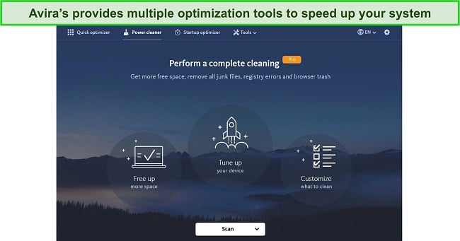 Screenshot of Avira's system optimization tools