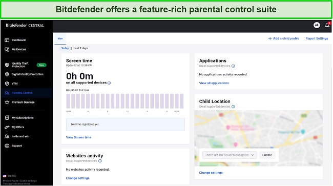 Bitdefender parental control suite interface