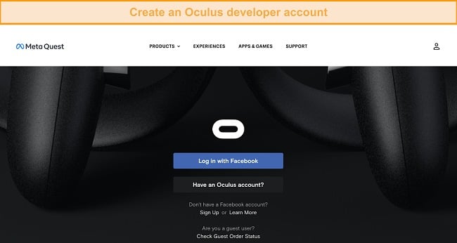 Screenshot of Oculus developer site homepage