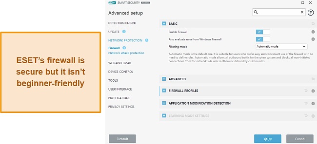 ESET's complicated firewall settings