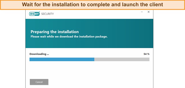 Screenshot of ESET's installation progress