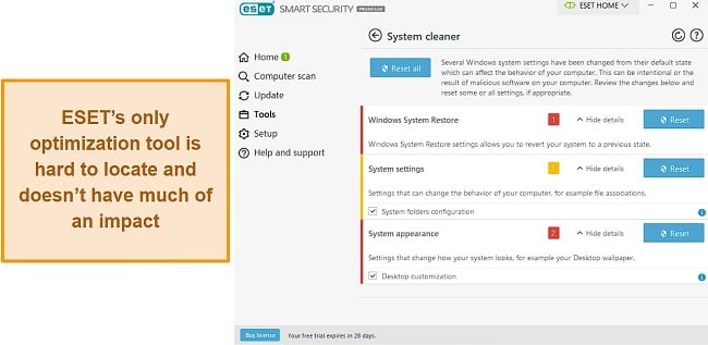 ESET's System Cleaner tool at work