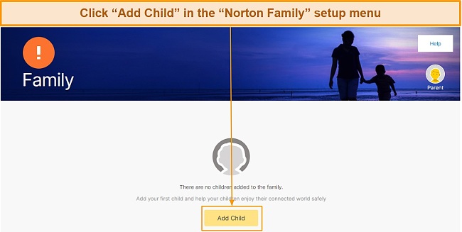 Adding a child in the Norton Family menu