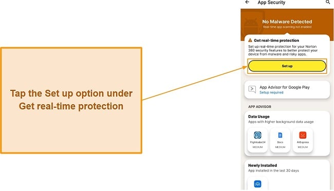 Setting up real-time protection in Norton's Android app