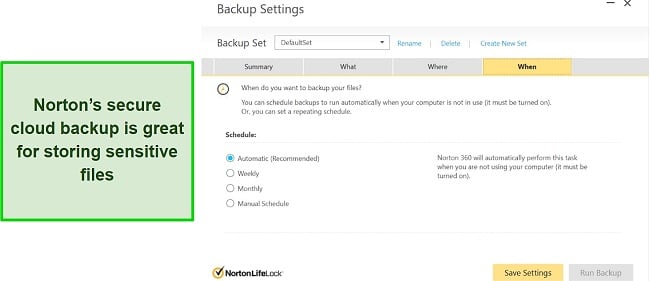 Norton's secure cloud backup feature