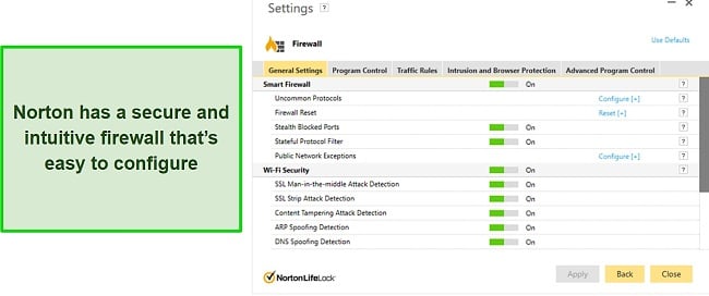 Norton's intuitive firewall settings