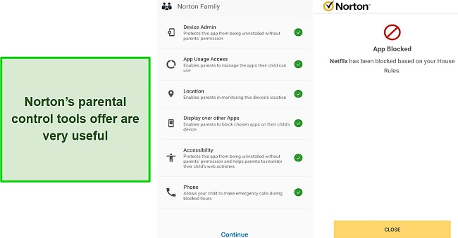 Blocking apps using Norton's parental control tools