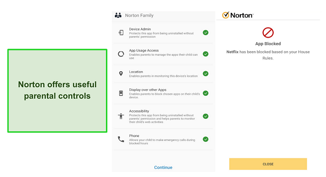 Blocking apps using Norton's parental control tools