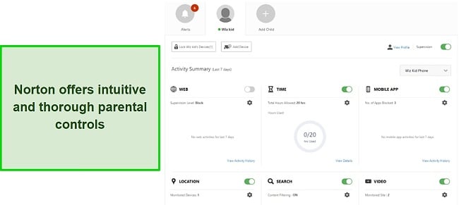 Norton's parental control features