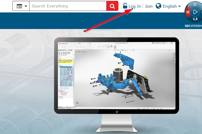 SOLIDWORKS login menu navigation screenshot