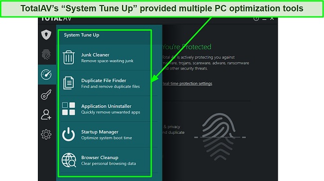 Screenshot of multiple TotalAV tune-up tools