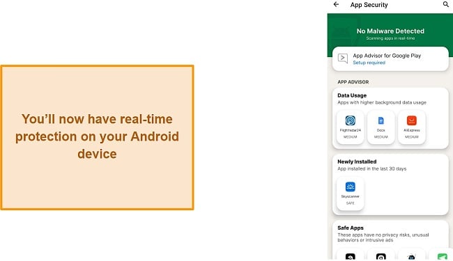 Active real-time protection in Norton's Android app
