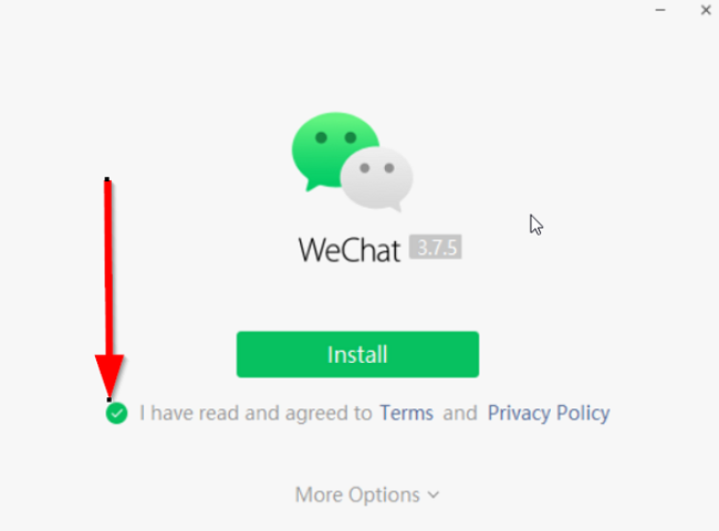 Screenshot van de WeChat-installatieknop