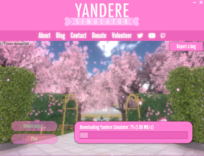 Captura de pantalla de la página de inicio de Yandere Simulator