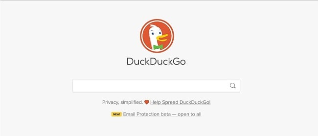 Screenshot of the DuckDuckGo search engine on the Tor Browser