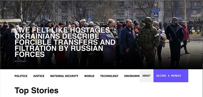 Screenshot der The Intercept-Homepage im Tor-Browser