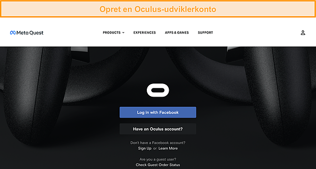 Oprettelse af en Oculus-udviklerkonto.