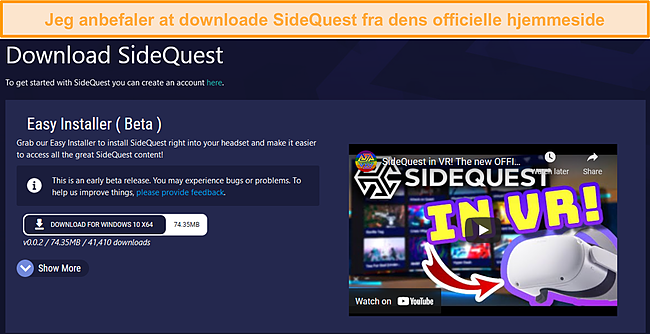 SideQuests officielle hjemmeside.
