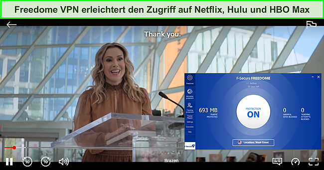 Screenshot von Freedome VPN beim Zugriff auf Netflix.