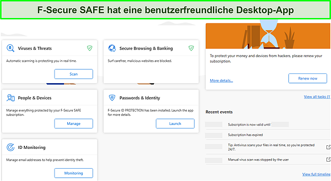 Screenshot der F-Secure SAFE-Desktop-Oberfläche.