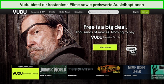 Screenshot der Startseite und des Dashboards von Vudu.