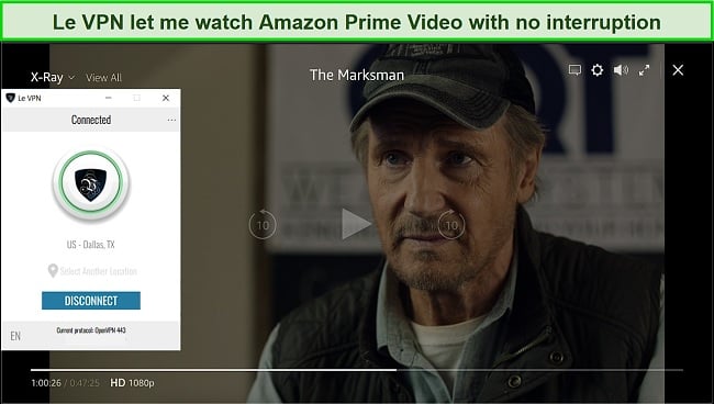 Screenshot of Le VPN unblocking Amaxon Prime Video