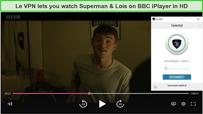 Screenshot of Le VPN unblocking BBC iPlayer