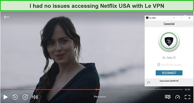 Screenshot of Le VPN unblocking Netflix