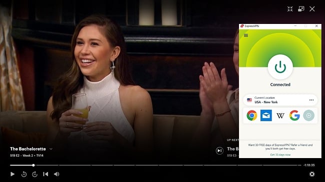 Screenshot of The Bachelorette episode 2 using ExpressVPN