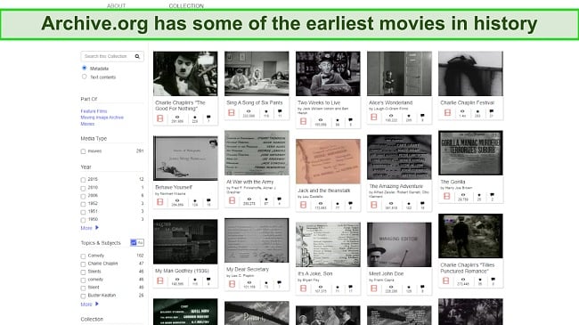 Screenshot of movie title options on Archive.org