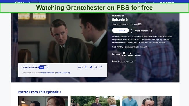 Screenshot of Grantchester streaming on PBS