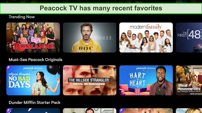 Screenshot of Peacock TV home screen