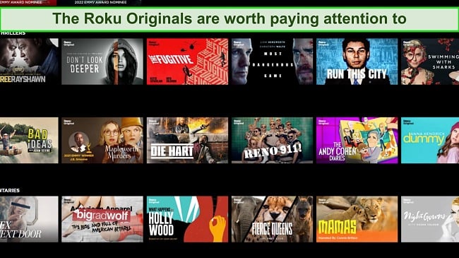 Screenshot of Roku Originals' titles on The Roku Channel