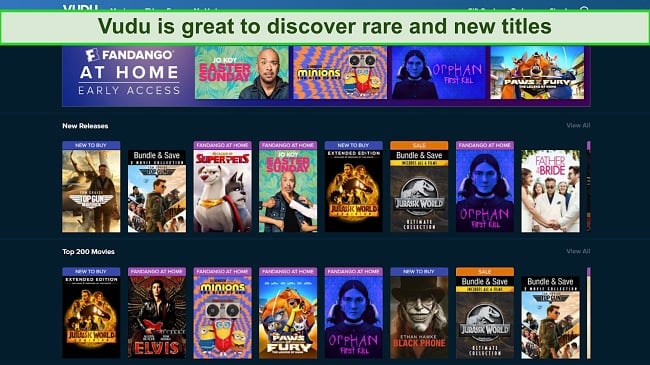 Screenshot of title options on Vudu's home screen