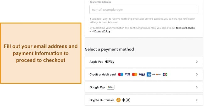 Screenshot of NordVPN's checkout page