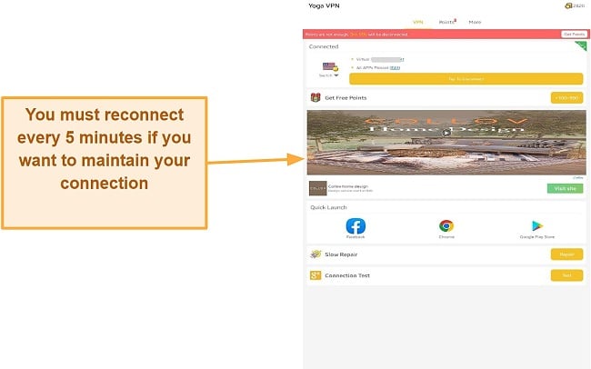 Screenshot of Yoga VPN's connection interface