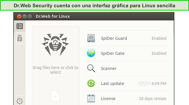 Captura de pantalla de la interfaz de Dr.Web para Linux.
