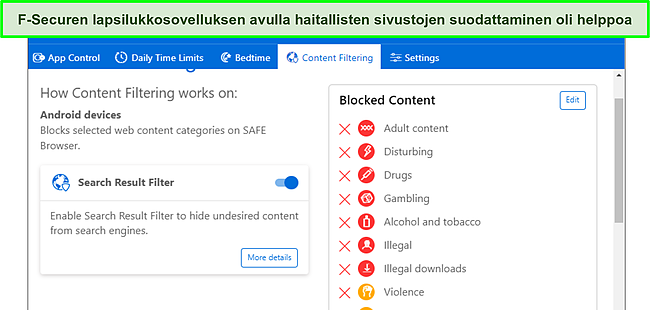 Kuvakaappaus lapsilukon sis&auml;ll&ouml;n suodatusv&auml;lilehdest&auml;.