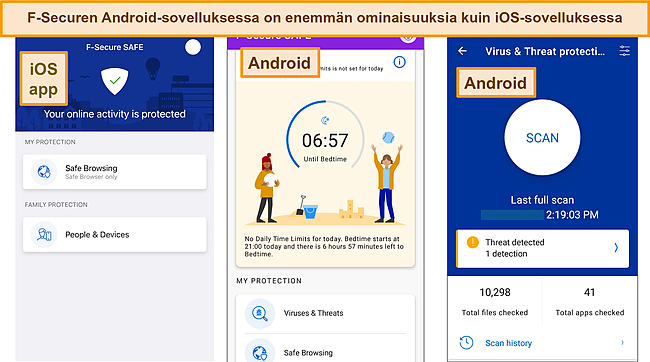 Kuvakaappaus F-Secure SAFE -mobiilisovelluksen k&auml;ytt&ouml;liittym&auml;st&auml;.