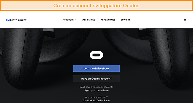 Creare un account sviluppatore Oculus.