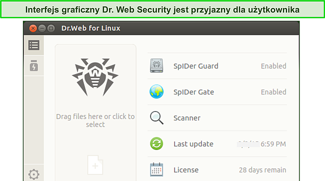 Zrzut ekranu interfejsu Dr.Web dla systemu Linux.