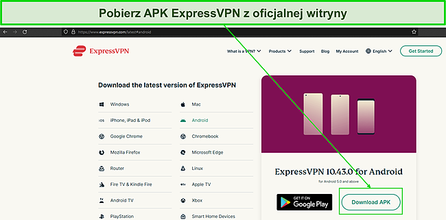 Przycisk pobierania aplikacji ExpressVPN.