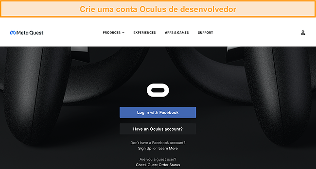 Criando uma conta de desenvolvedor Oculus.
