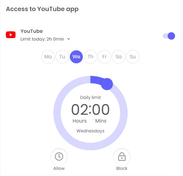 Set screen time limits for YouTube with QWustodio