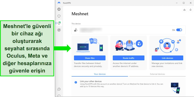 NordVPN'in Windows'taki Meshnet özelliğinin ekran görüntüsü.