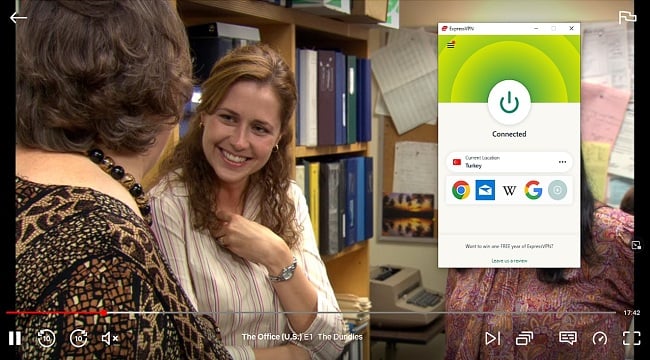 Screenshot showing The Office streaming on Netflix Turkey using ExpressVPN